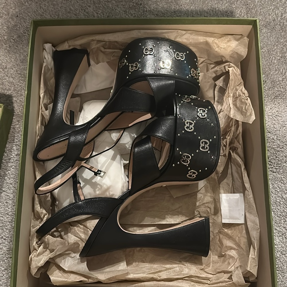 Gucci Black Embellished Platform Heels - Picture 3 of 6